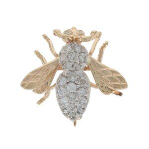 Yellow Gold Diamond Vintage Fly Brooch - 14k Round Brilliant .65ctw Insect Pin
